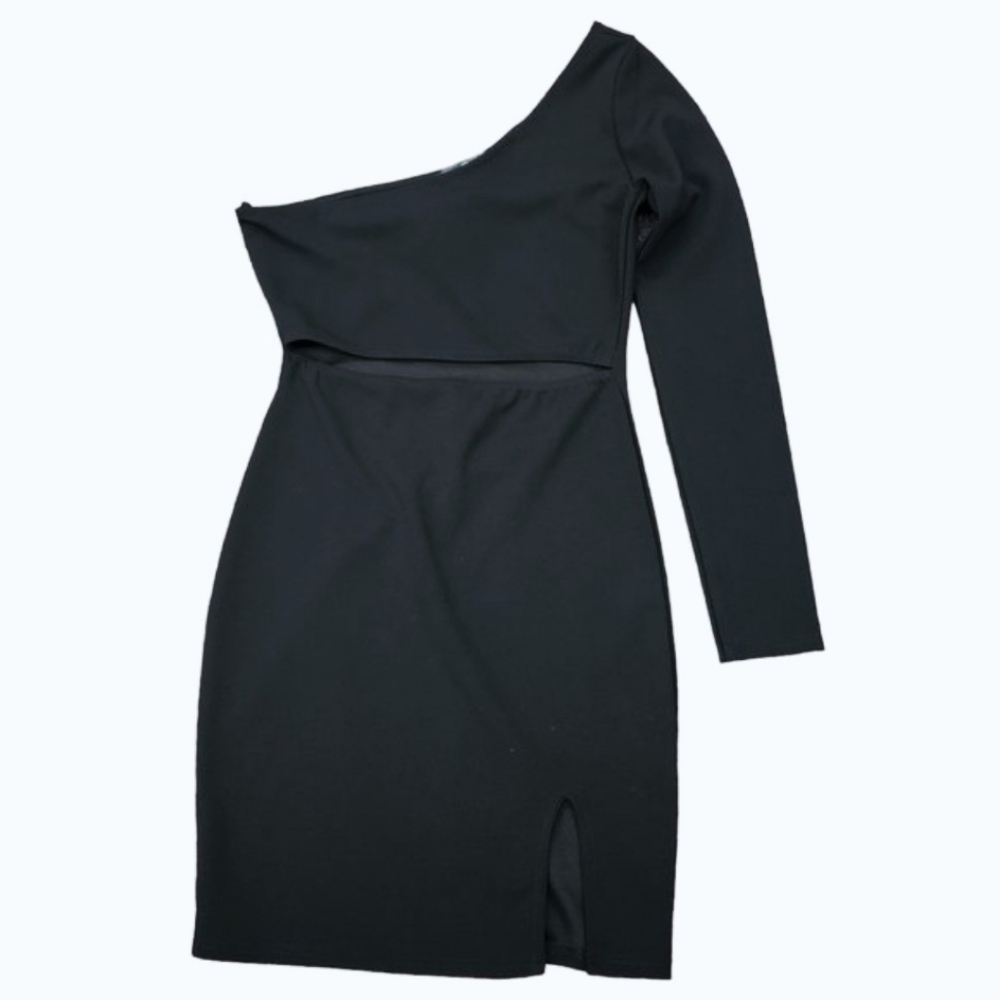 Missguided Women's size 4 Black One Sleeve Exposed Belly Short Mini Black Dress